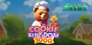 Pemandangan visual penuh warna dari slot Cookie Kingdom 1000 dengan tema kerajaan kue dan beruang pembuat kue.