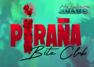 Piranha Bite Club slot game interface with retro pin-up art and underwater theme